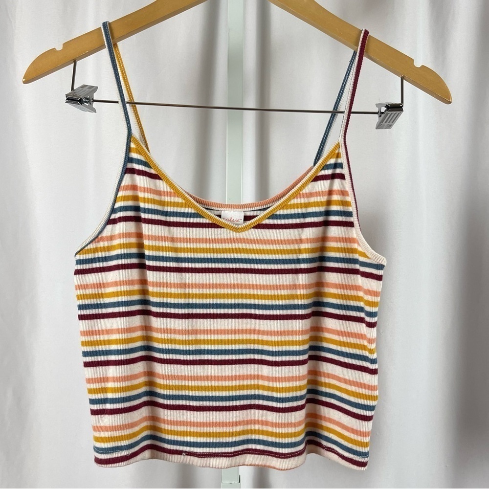 Colsie Large Striped 90's V Neck Crop Top Tank Top Summer Retro
